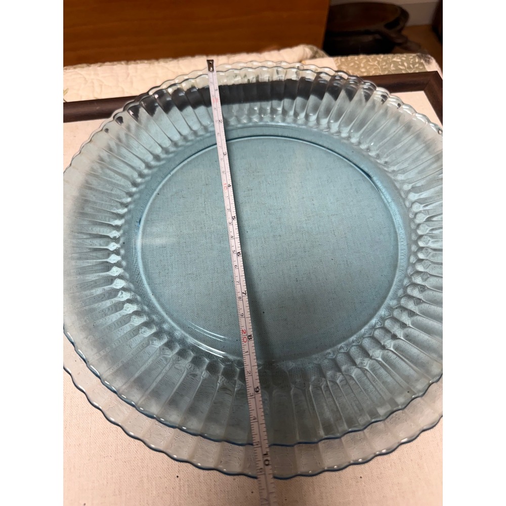 Arcoroc France Blue Glass Ribbed Dinnerware Set 4pc Plates Bowl Vintage - Picture 4 of 5